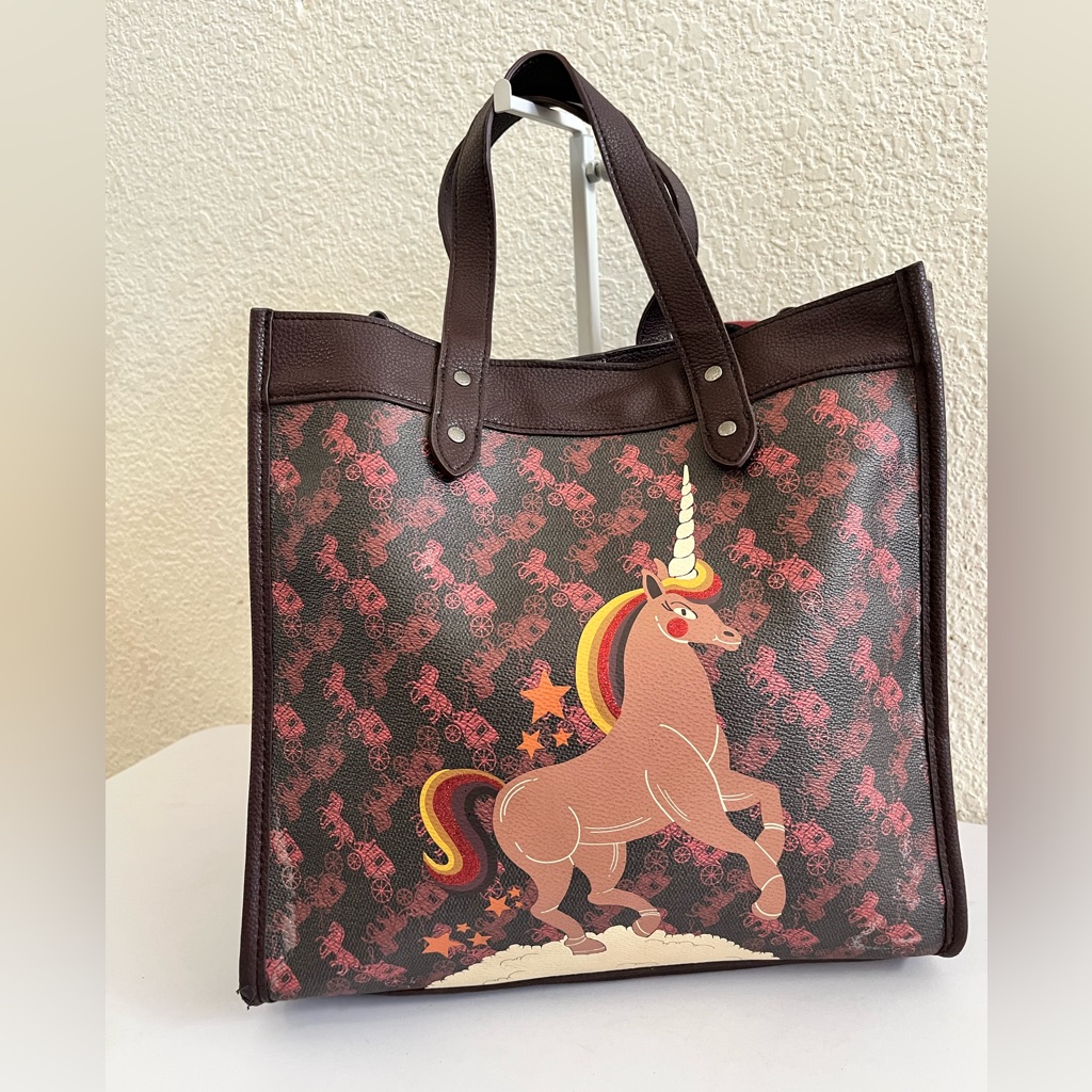 Coach Field Unicorn Print Brown Tote Bag